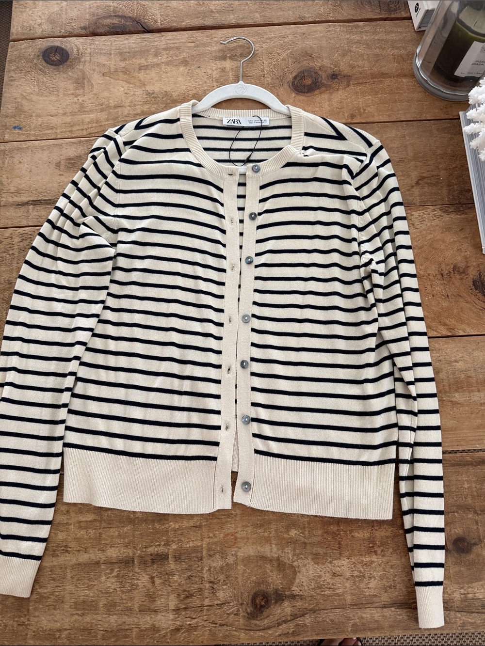 Zara Cream and Black Striped Button-Front Cardigan